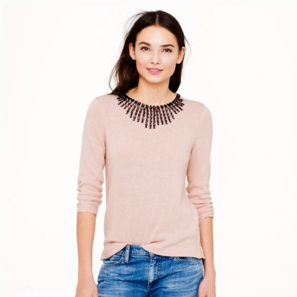 J. Crew Sweaters - J.CREW Pink Crystals Wool Crew Neck Sweatshirt MD